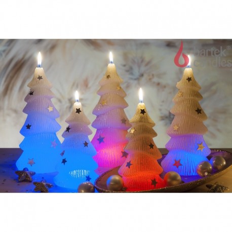 BARTEK-CANDLES Svíčka dekorativní CHRISTMAS TREE S DIODOU - vánoční stromek 160mm - Bílá